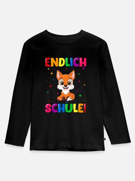 Endlich Schule Fuchs Einschulung Schulkind - Kinder Premium Bio Langarmshirt - Schwarz