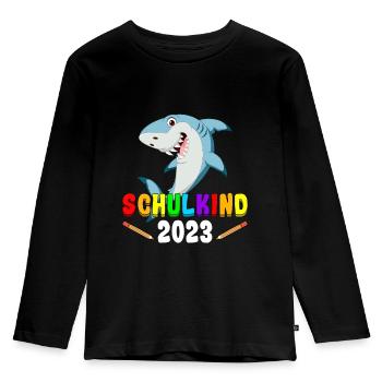 Schulkind 2023 Hai - Kinder Premium Bio Langarmshirt - Schwarz - Vorne - AI Model Kid Male (0cm)