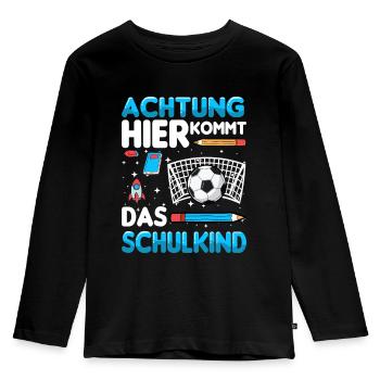 Achtung hier kommt das Schulkind - Kinder Premium Bio Langarmshirt - Schwarz - Vorne - AI Model Kid Male (0cm)