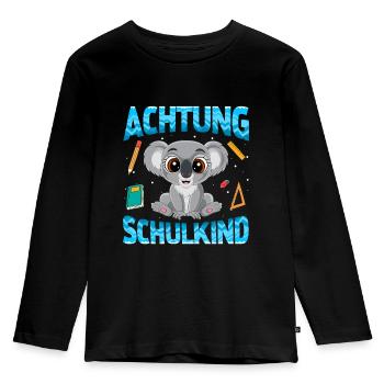 Einschulung Achtung Schulkind Geschenk Koala - Kinder Premium Bio Langarmshirt - Schwarz - Vorne - AI Model Kid Male (0cm)