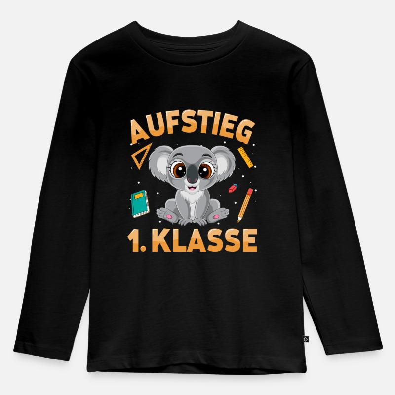 Aufstieg 1. Klasse Koala - Kinder Premium Bio Langarmshirt - Schwarz