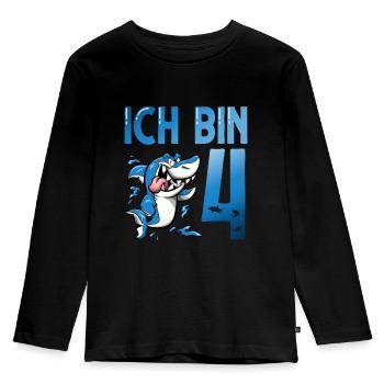 Ich bin schon 4. Kindergeburtstag Hai - Kinder Premium Bio Langarmshirt - Schwarz - Vorne - AI Model Kid Male (0cm)