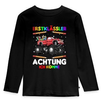 Erstklässler Achtung ich komme - Kinder Premium Bio Langarmshirt - Schwarz - Vorne - AI Model Kid Male (0cm)