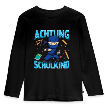 Einschulung Achtung Schulkind Geschenk Ninja - Kinder Premium Bio Langarmshirt - Schwarz - Vorne - AI Model Kid Male (0cm)