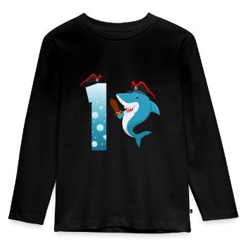 1st Children's Birthday Shark - Kids' Premium Longsleeve Shirt - black - Front - AI Model Kid Male (0cm)