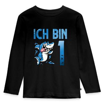 Ich bin schon 1. Kindergeburtstag Hai - Kinder Premium Bio Langarmshirt - Schwarz - Vorne - AI Model Kid Male (0cm)