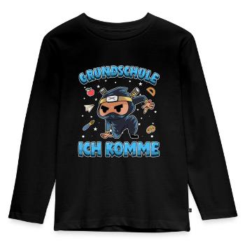 Grundschule ich komme Einschulung Ninja - Kinder Premium Bio Langarmshirt - Schwarz - Vorne - AI Model Kid Male (0cm)