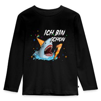 Ich bin schon 1. Kindergeburtstag Hai - Kinder Premium Bio Langarmshirt - Schwarz - Vorne - AI Model Kid Male (0cm)