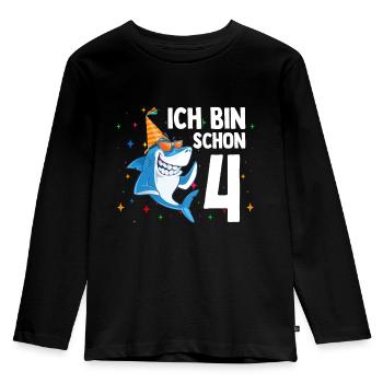 Ich bin schon 4. Kindergeburtstag Hai - Kinder Premium Bio Langarmshirt - Schwarz - Vorne - AI Model Kid Male (0cm)