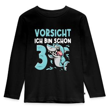 Vorsicht ich bin schon 3. Kindergeburtstag Hai - Kinder Premium Bio Langarmshirt - Schwarz - Vorne - AI Model Kid Male (0cm)