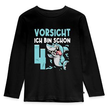 Vorsicht ich bin schon 4. Kindergeburtstag Hai - Kinder Premium Bio Langarmshirt - Schwarz - Vorne - AI Model Kid Male (0cm)
