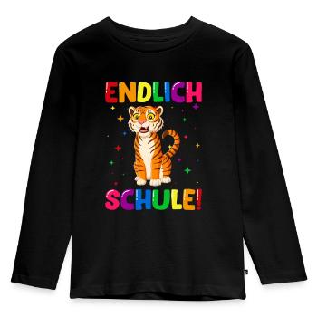 Endlich Schule Tiger 1. Klasse - Kinder Premium Bio Langarmshirt - Schwarz - Vorne - AI Model Kid Male (0cm)