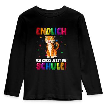 Endlich jetzt rocke ich die Schule Einschulung - Kinder Premium Bio Langarmshirt - Schwarz - Vorne - AI Model Kid Male (0cm)