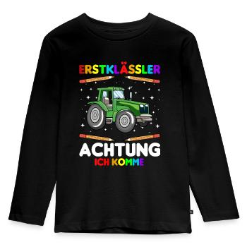 Erstklässler Achtung ich komme - Kinder Premium Bio Langarmshirt - Schwarz - Vorne - AI Model Kid Male (0cm)