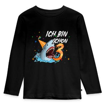 Ich bin schon 3. Kindergeburtstag Hai - Kinder Premium Bio Langarmshirt - Schwarz - Vorne - AI Model Kid Male (0cm)