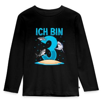 Ich bin 3. Kindergeburtstag Hai - Kinder Premium Bio Langarmshirt - Schwarz - Vorne - AI Model Kid Male (0cm)
