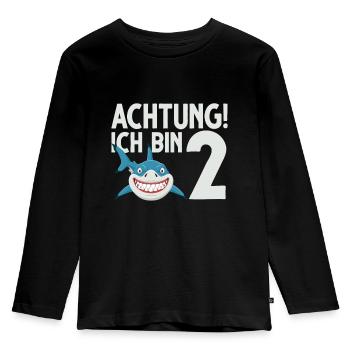 Achtung ich bin 2. Kindergeburtstag Hai - Kinder Premium Bio Langarmshirt - Schwarz - Vorne - AI Model Kid Male (0cm)