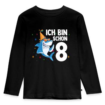 Ich bin schon 8. Kindergeburtstag Hai - Kinder Premium Bio Langarmshirt - Schwarz - Vorne - AI Model Kid Male (0cm)