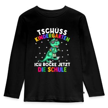 Tschüss Kindergarten ich rocke jetzt die Schule - Kinder Premium Bio Langarmshirt - Schwarz - Vorne - AI Model Kid Male (0cm)