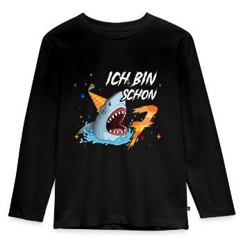 Ich bin schon 7. Kindergeburtstag Hai - Kinder Premium Bio Langarmshirt - Schwarz - Vorne - AI Model Kid Male (0cm)