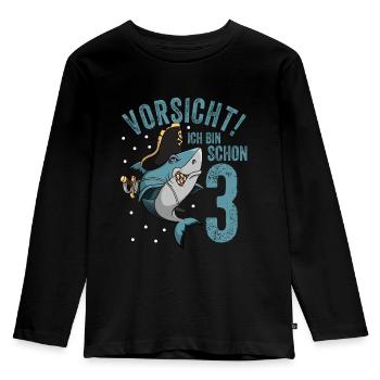 Vorsicht ich bin schon 3. Kindergeburtstag Hai - Kinder Premium Bio Langarmshirt - Schwarz - Vorne - AI Model Kid Male (0cm)