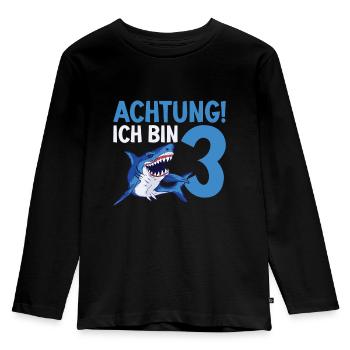 Achtung ich bin 3. Kindergeburtstag Hai - Kinder Premium Bio Langarmshirt - Schwarz - Vorne - AI Model Kid Male (0cm)