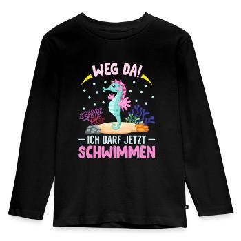 Seepferdchen Abzeichen Seepferdchen bestanden - Kinder Premium Bio Langarmshirt - Schwarz - Vorne - AI Model Kid Male (0cm)