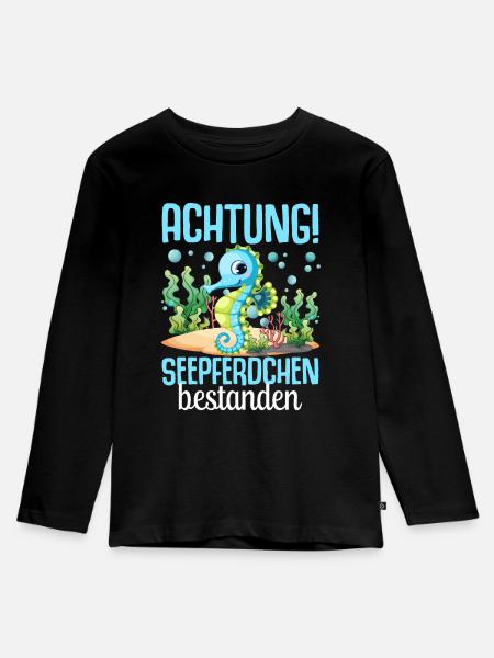 Seepferdchen Abzeichen Seepferdchen bestanden - Kinder Premium Bio Langarmshirt - Schwarz
