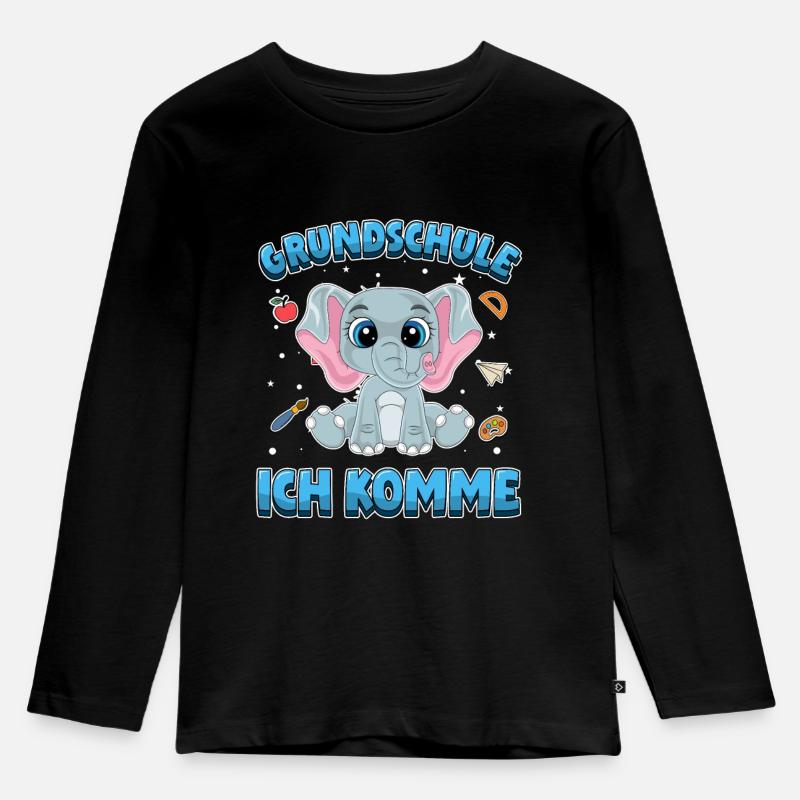 Grundschule ich komme Einschulung 1. Klasse - Kinder Premium Bio Langarmshirt - Schwarz