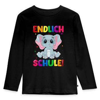 Endlich Schule Elefant Einschulung Schulkind - Kinder Premium Bio Langarmshirt - Schwarz - Vorne - AI Model Kid Male (0cm)