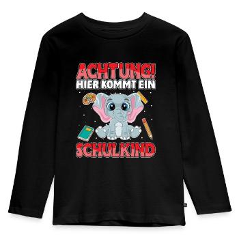Achtung hier kommt ein Schulkind Elefant - Kinder Premium Bio Langarmshirt - Schwarz - Vorne - AI Model Kid Male (0cm)