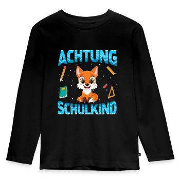 Achtung Schulkind Fuchs - Kinder Premium Bio Langarmshirt - Schwarz - Vorne - AI Model Kid Male (0cm)