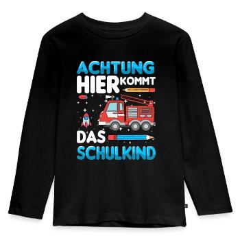 Achtung hier kommt das Schulkind - Kinder Premium Bio Langarmshirt - Schwarz - Vorne - AI Model Kid Male (0cm)