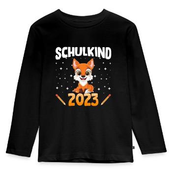 Fuchs Schulkind 2023 - Kinder Premium Bio Langarmshirt - Schwarz - Vorne - AI Model Kid Male (0cm)