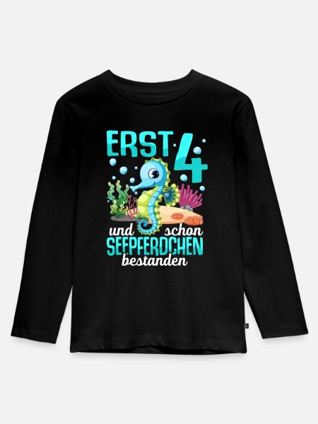 Seepferdchen Abzeichen Seepferdchen bestanden - Kinder Premium Bio Langarmshirt - Schwarz