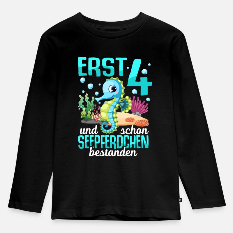 Seepferdchen Abzeichen Seepferdchen bestanden - Kinder Premium Bio Langarmshirt - Schwarz