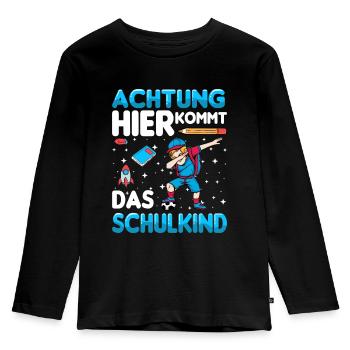 Achtung hier kommt das Schulkind - Kinder Premium Bio Langarmshirt - Schwarz - Vorne - AI Model Kid Male (0cm)