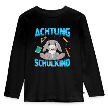 Einschulung Achtung Schulkind Geschenk Hase - Kinder Premium Bio Langarmshirt - Schwarz - Vorne - AI Model Kid Male (0cm)