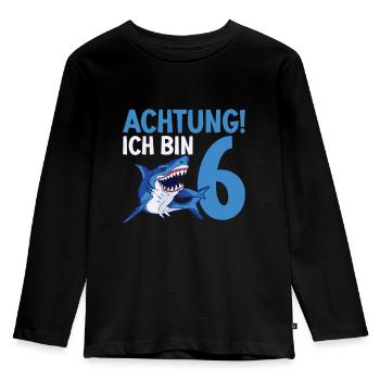 Achtung ich bin 6. Kindergeburtstag Hai - Kinder Premium Bio Langarmshirt - Schwarz - Vorne - AI Model Kid Male (0cm)