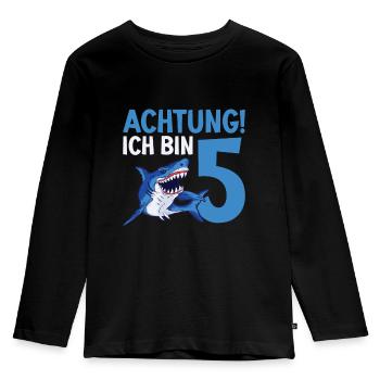 Achtung ich bin 5. Kindergeburtstag Hai - Kinder Premium Bio Langarmshirt - Schwarz - Vorne - AI Model Kid Male (0cm)