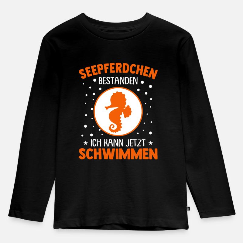 Seepferdchen Abzeichen Seepferdchen bestanden - Kinder Premium Bio Langarmshirt - Schwarz