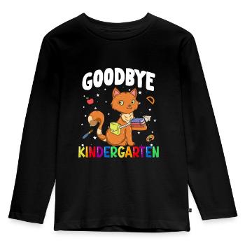 Goodbye Kindergarten Katze Einschulung Schule - Kinder Premium Bio Langarmshirt - Schwarz - Vorne - AI Model Kid Male (0cm)