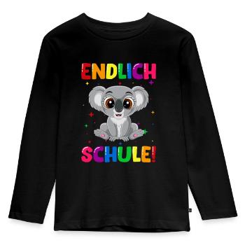 Endlich Schule Koala Einschulung Schulkind - Kinder Premium Bio Langarmshirt - Schwarz - Vorne - AI Model Kid Male (0cm)