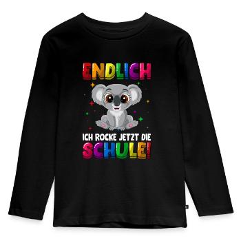 Endlich ich rocke jetzt die Schule Koala - Kinder Premium Bio Langarmshirt - Schwarz - Vorne - AI Model Kid Male (0cm)