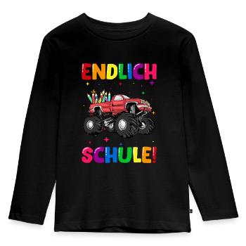 Endlich Schule Truck Einschulung Schulkind - Kinder Premium Bio Langarmshirt - Schwarz - Vorne - AI Model Kid Male (0cm)