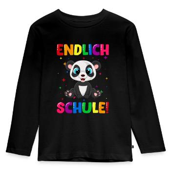 Endlich Schule Panda 1. Klasse - Kinder Premium Bio Langarmshirt - Schwarz - Vorne - AI Model Kid Male (0cm)