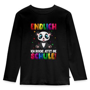 Endlich jetzt rocke ich die Schule Einschulung - Kinder Premium Bio Langarmshirt - Schwarz - Vorne - AI Model Kid Male (0cm)