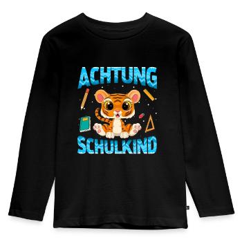 Einschulung Achtung Schulkind Geschenk Tiger - Kinder Premium Bio Langarmshirt - Schwarz - Vorne - AI Model Kid Male (0cm)