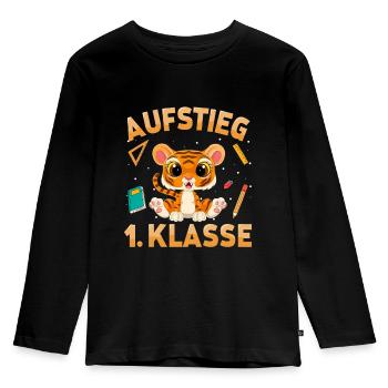Aufstieg 1. Klasse Tiger - Kinder Premium Bio Langarmshirt - Schwarz - Vorne - AI Model Kid Male (0cm)
