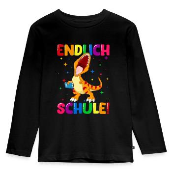 Endlich Schule Dinosaurier 1. Klasse - Kinder Premium Bio Langarmshirt - Schwarz - Vorne - AI Model Kid Male (0cm)